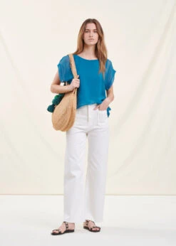 Top Bleu Canard En Voile Ample Manches Courtes -Mode Soldes Boutique FH TO PENEDIT 713 c