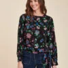 Top Noir Ample Manches Longues Fleuri Encolure Ronde -Mode Soldes Boutique FH TO TALPH J 700 1
