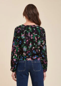 Top Noir Ample Manches Longues Fleuri Encolure Ronde -Mode Soldes Boutique FH TO TALPH J 700 b