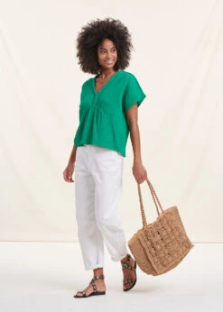 Top Manches Courtes Vert Chlorophylle En Gaze De Coton Biologique -Mode Soldes Boutique FH TO VAEA D 1549 c