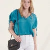 Top Bleu Oversize En Satin Manches Courtes -Mode Soldes Boutique FH TO VALI R 1381 1