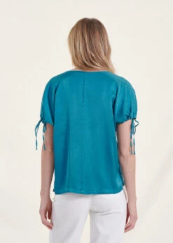 Top Bleu Oversize En Satin Manches Courtes -Mode Soldes Boutique FH TO VALI R 1381 b