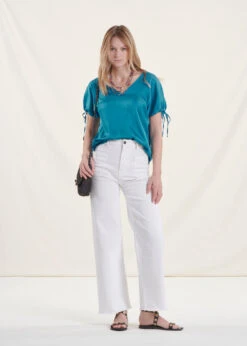 Top Bleu Oversize En Satin Manches Courtes -Mode Soldes Boutique FH TO VALI R 1381 c