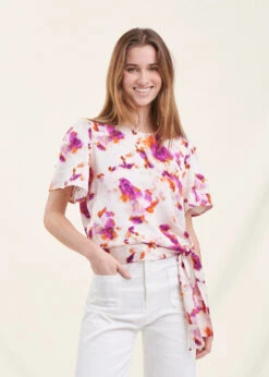 Top Ample Manches Courtes Fleuri Encolure Ronde