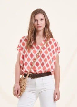 Top Corail Oversize Manches Courtes Et Encolure V