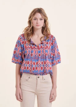 Top Ample Bleu Et Rose En Coton Biologique Imprimé -Mode Soldes Boutique FH TO VASKIN B 860 1