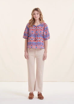 Top Ample Bleu Et Rose En Coton Biologique Imprimé -Mode Soldes Boutique FH TO VASKIN B 860 a