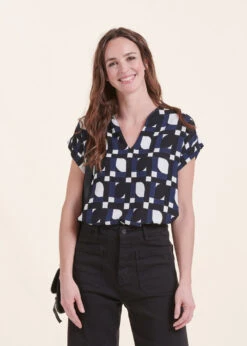 Top Manches Courtes Encolure V à Imprimé