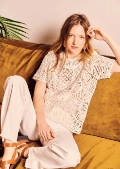 Top écru En Crochet Manches Courtes