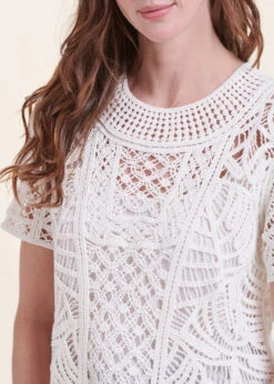 Top écru En Crochet Manches Courtes -Mode Soldes Boutique FH TO VIGNE C 703 6