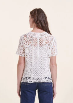 Top écru En Crochet Manches Courtes -Mode Soldes Boutique FH TO VIGNE C 703 b