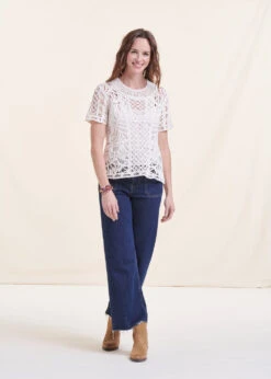 Top écru En Crochet Manches Courtes -Mode Soldes Boutique FH TO VIGNE C 703 c