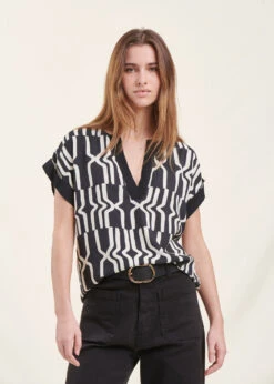 Top Manches Courtes à Imprimé Graphique Noir Et Blanc