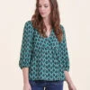Top Vert Manches 3/4 à Imprimé Ethnique -Mode Soldes Boutique FH TO VINIO N 805 1