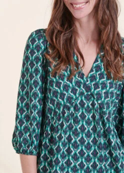Top Vert Manches 3/4 à Imprimé Ethnique -Mode Soldes Boutique FH TO VINIO N 805 6