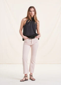 Top Noir En Satin Sans Manches Col Montant -Mode Soldes Boutique FH TO VLUMA R 700 c