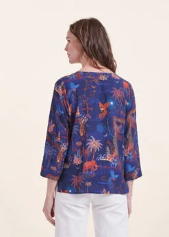 Top Bleu Manches 3/4 à Imprimé -Mode Soldes Boutique FH TO VUCINDA U 722 b