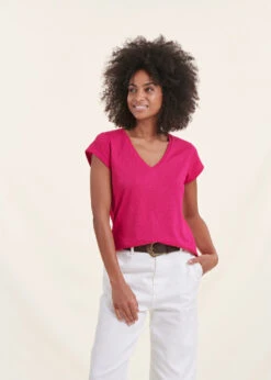 T-shirt Rose Fuchsia En Coton Modal Petites Manches Courtes