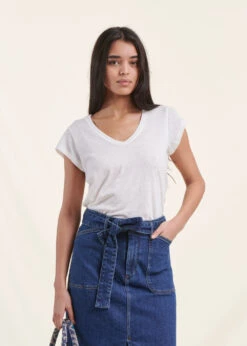 T-shirt écru En Coton Modal Petites Manches Courtes