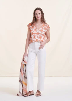 T-shirt Orange En Lin Manches Courtes Tie & Dye -Mode Soldes Boutique FH TS MIRANO M 1545 c