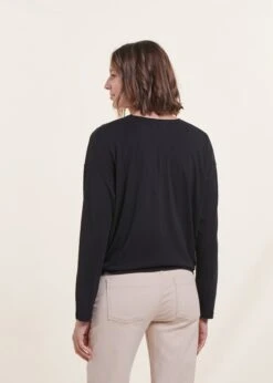 T-shirt Blousant Noir En Lyocell Manches Longues -Mode Soldes Boutique FH TS TANGOKU 700 b