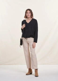 T-shirt Blousant Noir En Lyocell Manches Longues -Mode Soldes Boutique FH TS TANGOKU 700 c