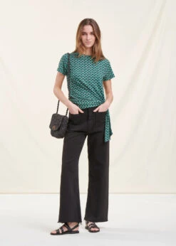 T-shirt Bleu Pétrole Ample Manches Courtes Imprimé 13 T-shirt Bleu Pétrole Ample Manches Courtes Imprimé -Mode Soldes Boutique FH TS VALPH H 805 c