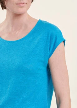 T-shirt Bleu Azur En Lin Manches Courtes -Mode Soldes Boutique FH TS VIRANO 1377 6