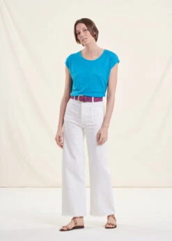 T-shirt Bleu Azur En Lin Manches Courtes -Mode Soldes Boutique FH TS VIRANO 1377 c