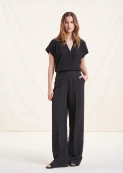 Top Bi-matière Noir Manches Courtes -Mode Soldes Boutique FH TS VRIANI 700 c